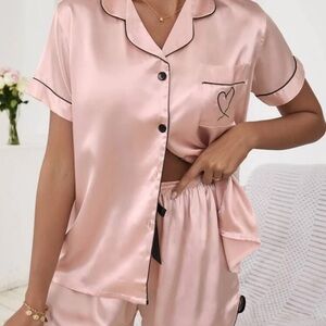 Pastel Pink Pajama Set with Short Sleeves and‎ Matching Shorts